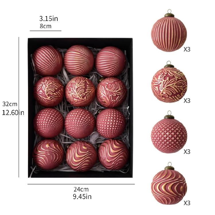 12Pcs Shimmering Christmas Ball Ornament 8cm Shatterproof Christmas Baubles Hanging Decorations for Tree Wreath Mantels
