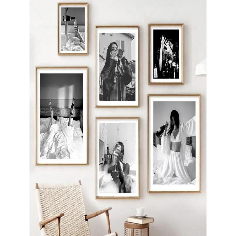 Elegante Moderne Pop Wandkunst Sinnliche Frau in Schaumbad mit Rotwein HD Leinwanddruck Poster für Badezimmer Toilettendekoration