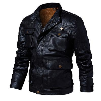 Autumn And Winter Men 'S Leather Jacket Warm Plus Velvet Coat Pu Multi -Pocket Large Size High Quality
