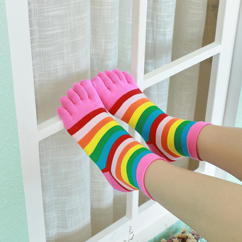 Women's Five-finger Socks, Cotton Thread Striped Long Socks, Mid-calf, All-season High-waisted Women's Socks, Women Look Slimmer