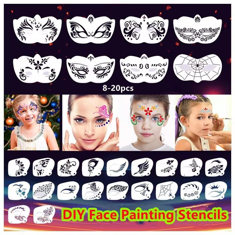 Reusable Face Paint Templates Multiple Pattern Hollowed Body Art Paint Stencils Easy Use Hand Painting DIY Makeup Tools Adults