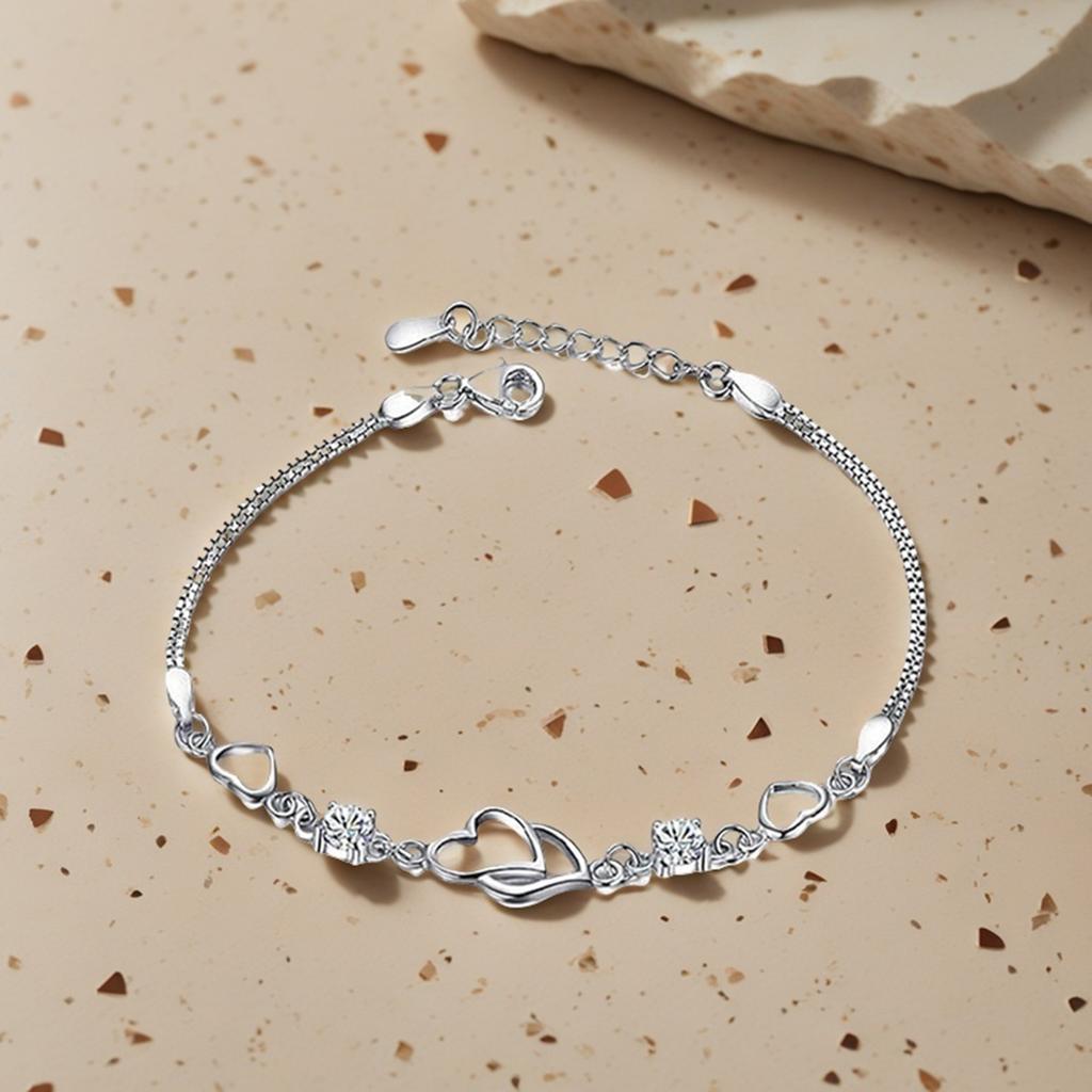 Heart Bracelets with Rhinestones Adjustable Chain Sparkling Bracelets Suitable For Daily Wear Ball Party
