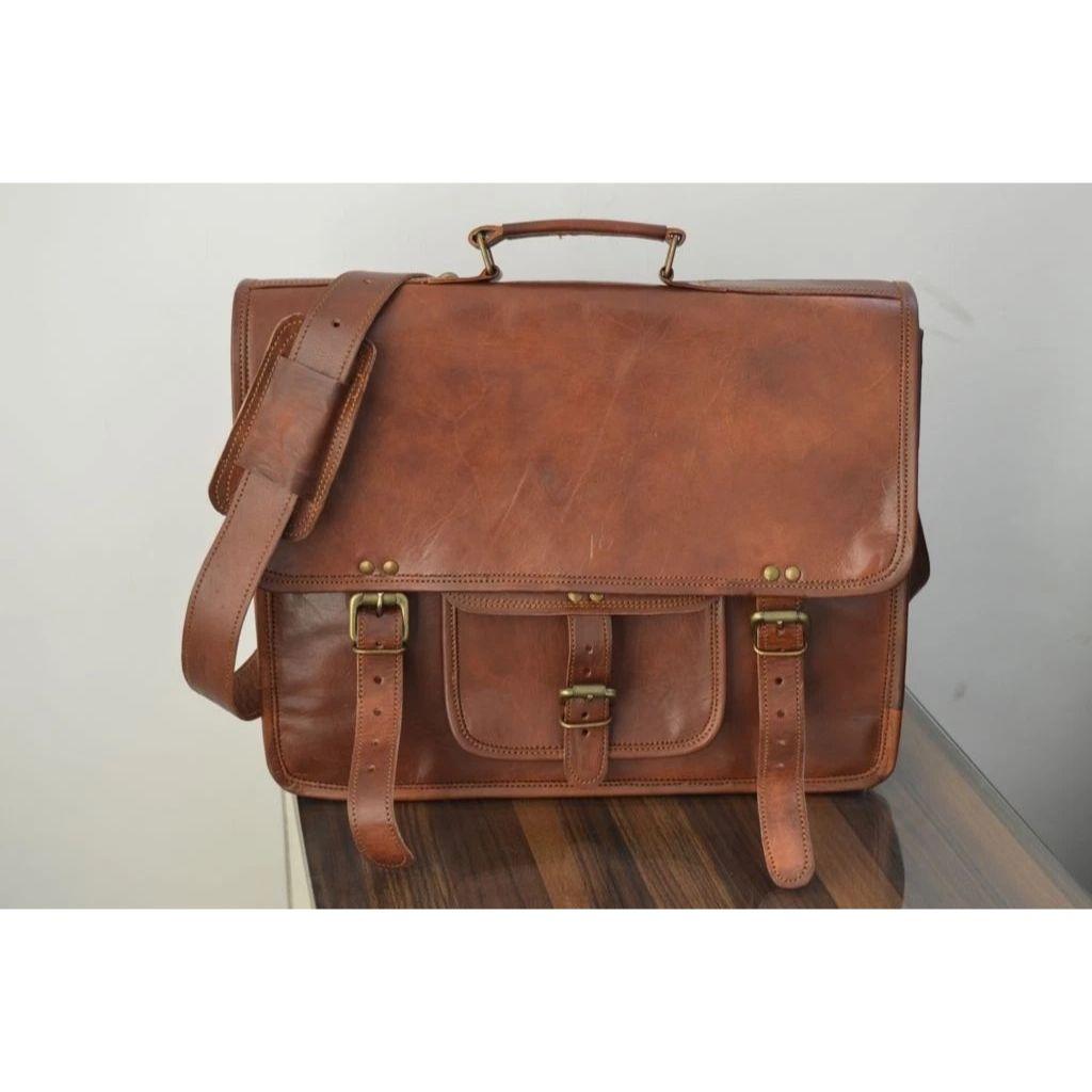 

Мужская винтажная сумка-мессенджер через плечо из натуральной кожи для ноутбука, портфель, новая 16 x 12 x 5 in