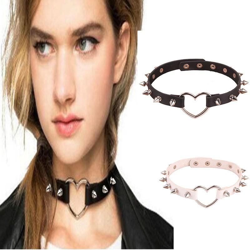 Love Heart Harajuku Spiked PU Leather Choker Necklace красный