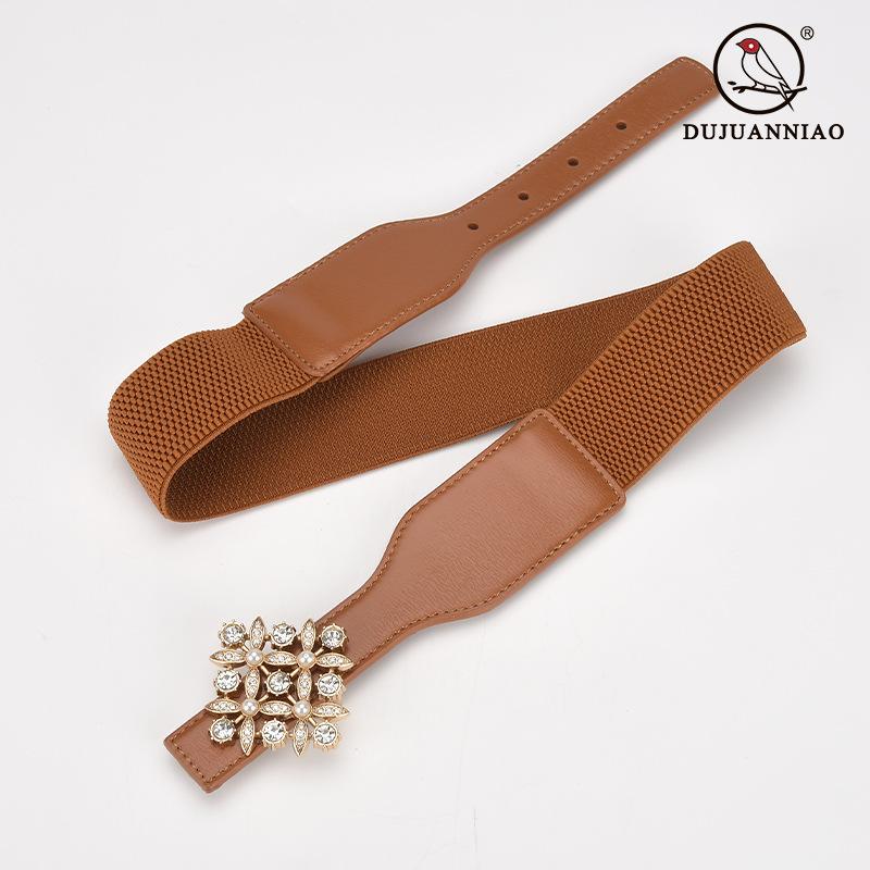 Rhombus Elastic Decorative Belt Women'S Elastic Pearl Inlaid Dress Belt With Skirt Waist