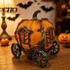 Fall Themed Room Accessories 3D Resin Pumpkin Carriage Ornament, Retro Fairy Tale Cart Dreamy Niche Gift for Her Figurine, Vintage Desktop Decoration