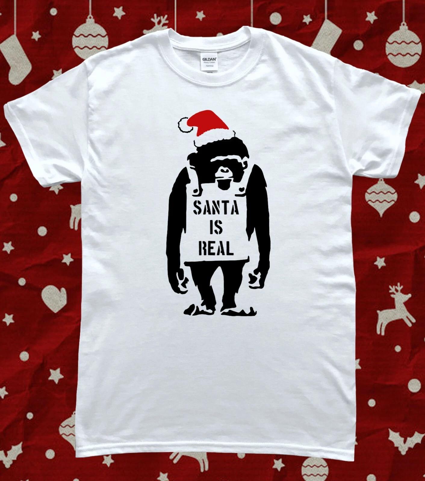 Banksy Monkey Santa is Real Funny Christmas T-Shirt 4XL