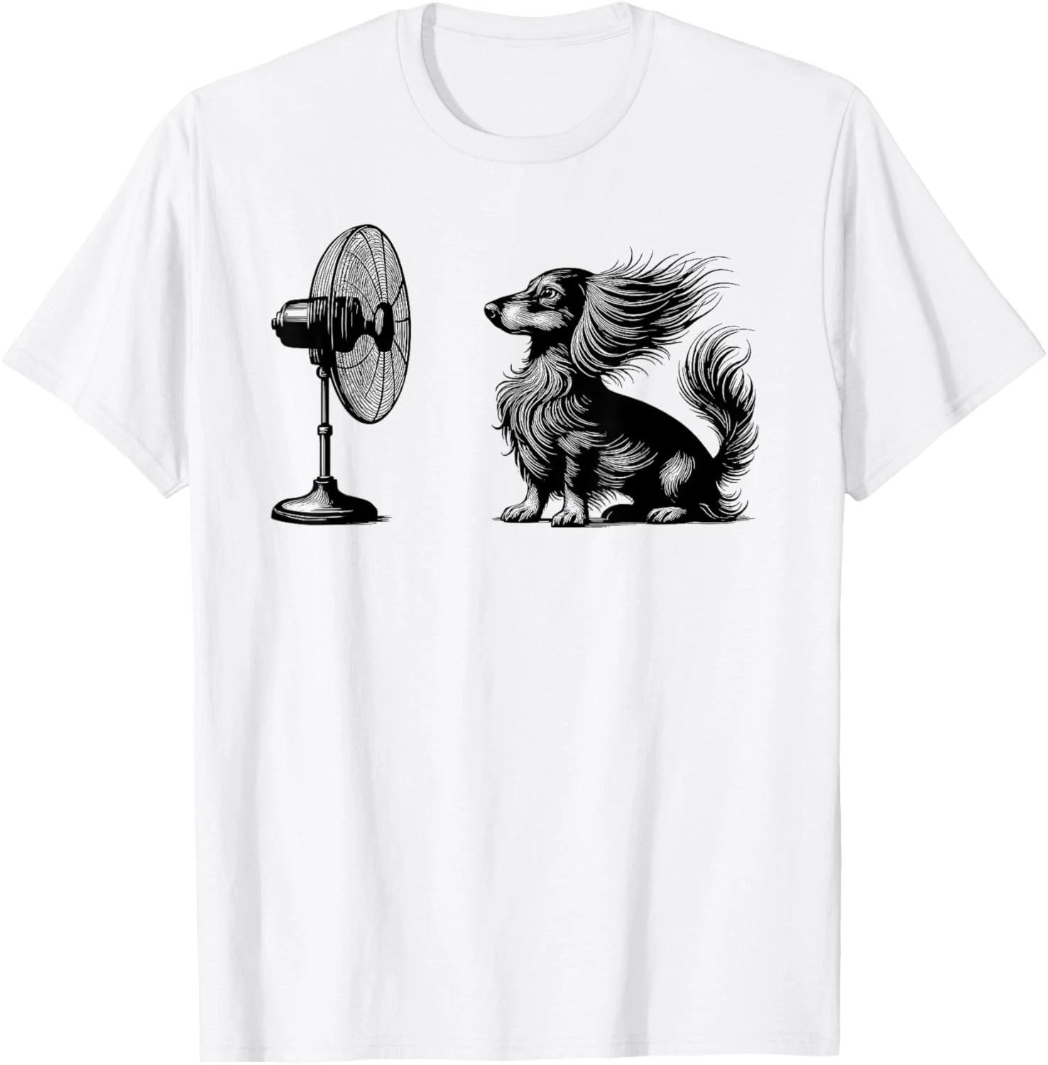 Funny Long haired Dachshund Dog with Fan Doxie Wiener Dog Gift Unisex T-Shirt 4XL