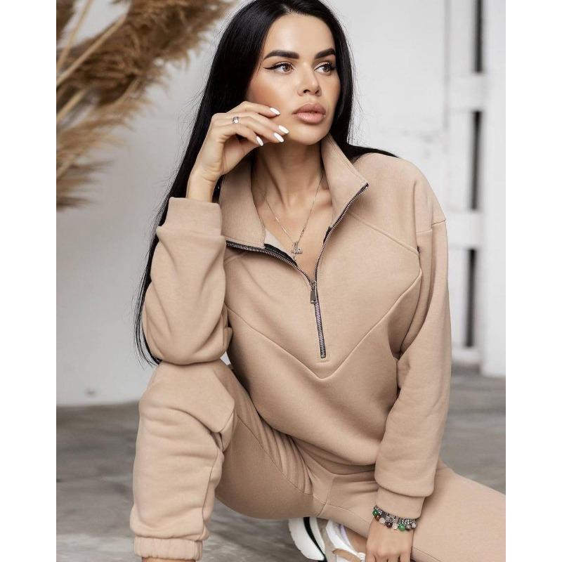 Spring and Autumn Fashion Casual Hooded Sweatshirt Two-piece Set Long Sleeve Solid Color Fleece Retractable Feet Casual Set