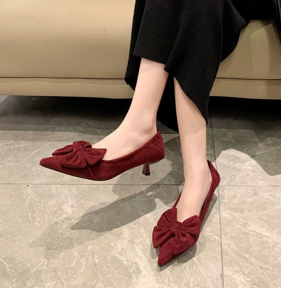 2025Spring Design Butterfly-knot Woman Pumps Pointed Toe Thin Heels Elegant Party Female Shoes Zapatos De Mujer
