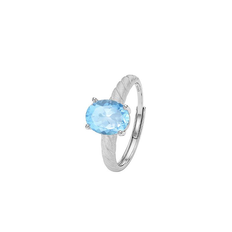 Brushed Colored Treasure Ring S925 Silver Inlaid Topaz Peridot Light Jewelry Adjustable Ring for Girlfriend Gift