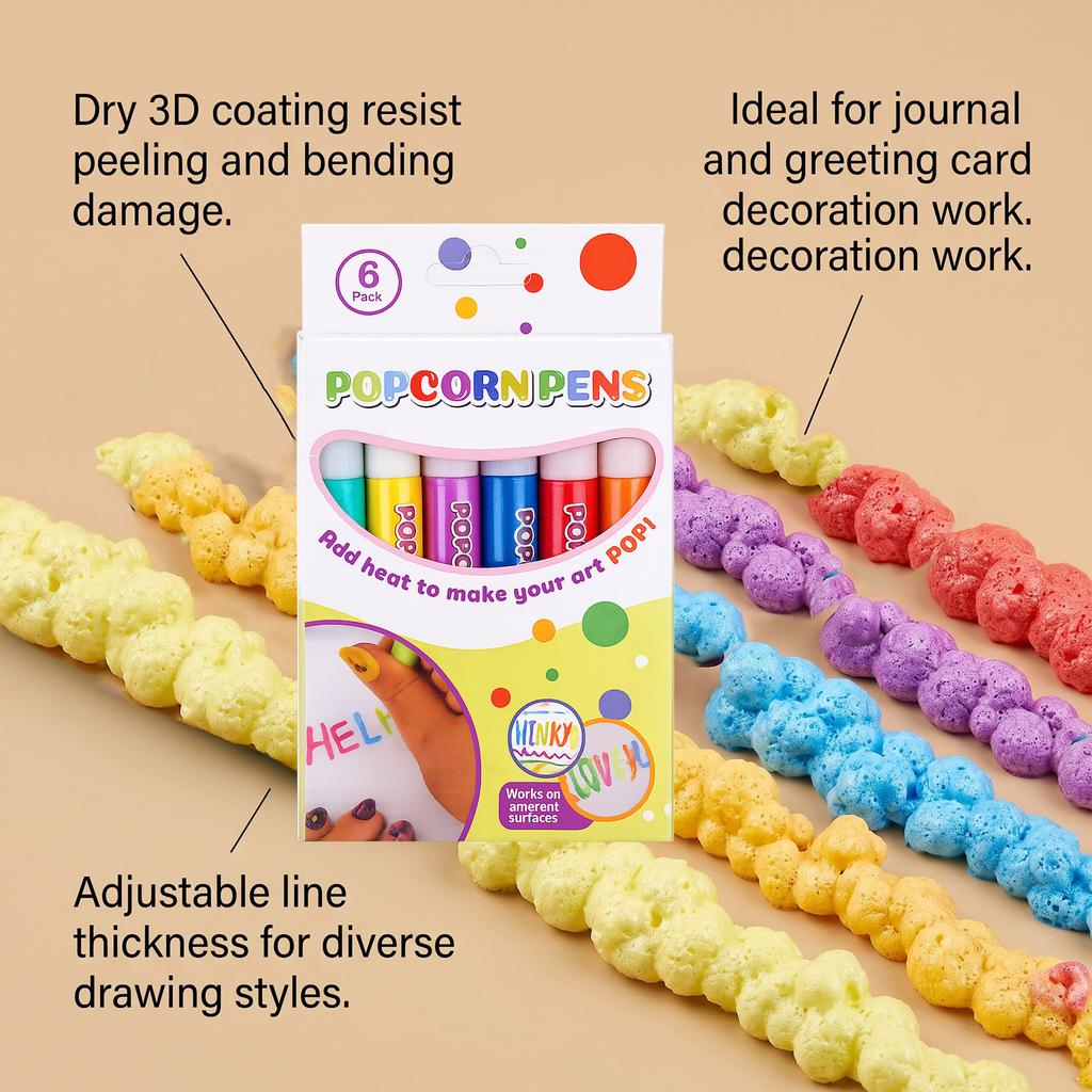 Popcorn Puff Paint Pen 3D Dimensional Drawing Pen Smooth Coloring Creative Decor for Notebooks Greeting Cards Versatile Art Marker