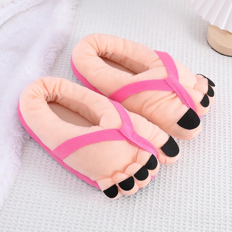 Cartoon weird big foot slippers personality creative cute plush home shoes indoor winter couple warm slippers