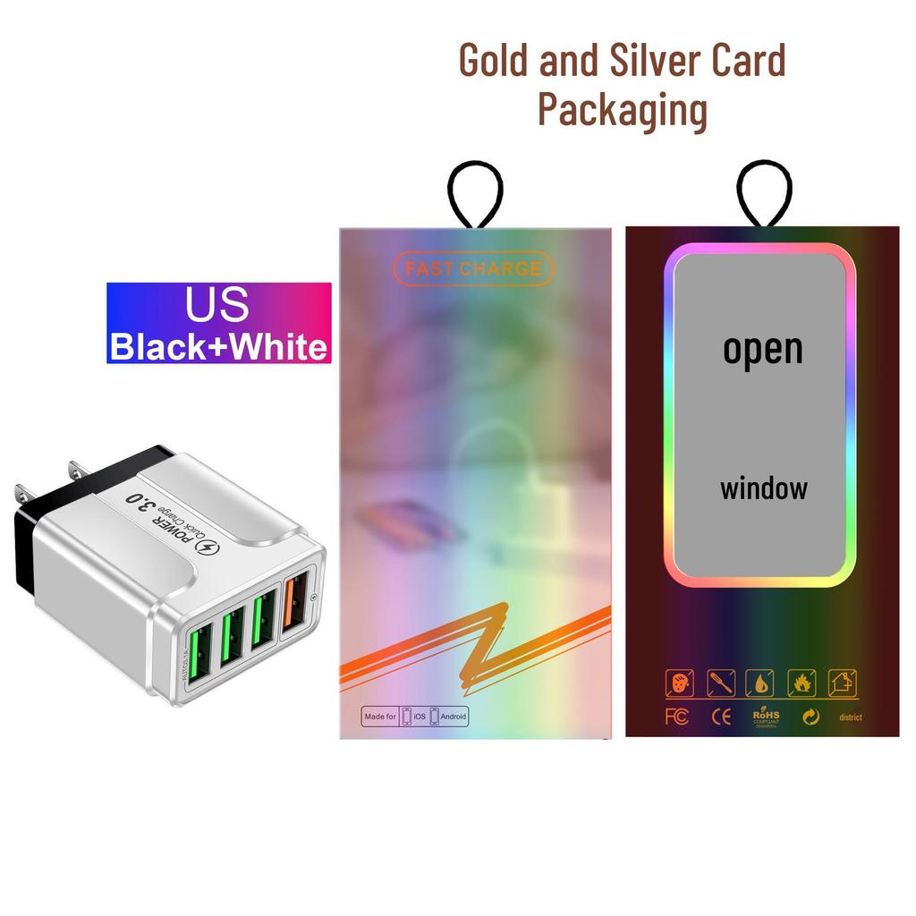 QC3.0 4-Port Fast USB Mobile Phone Charger with EU/UK/AU Plug