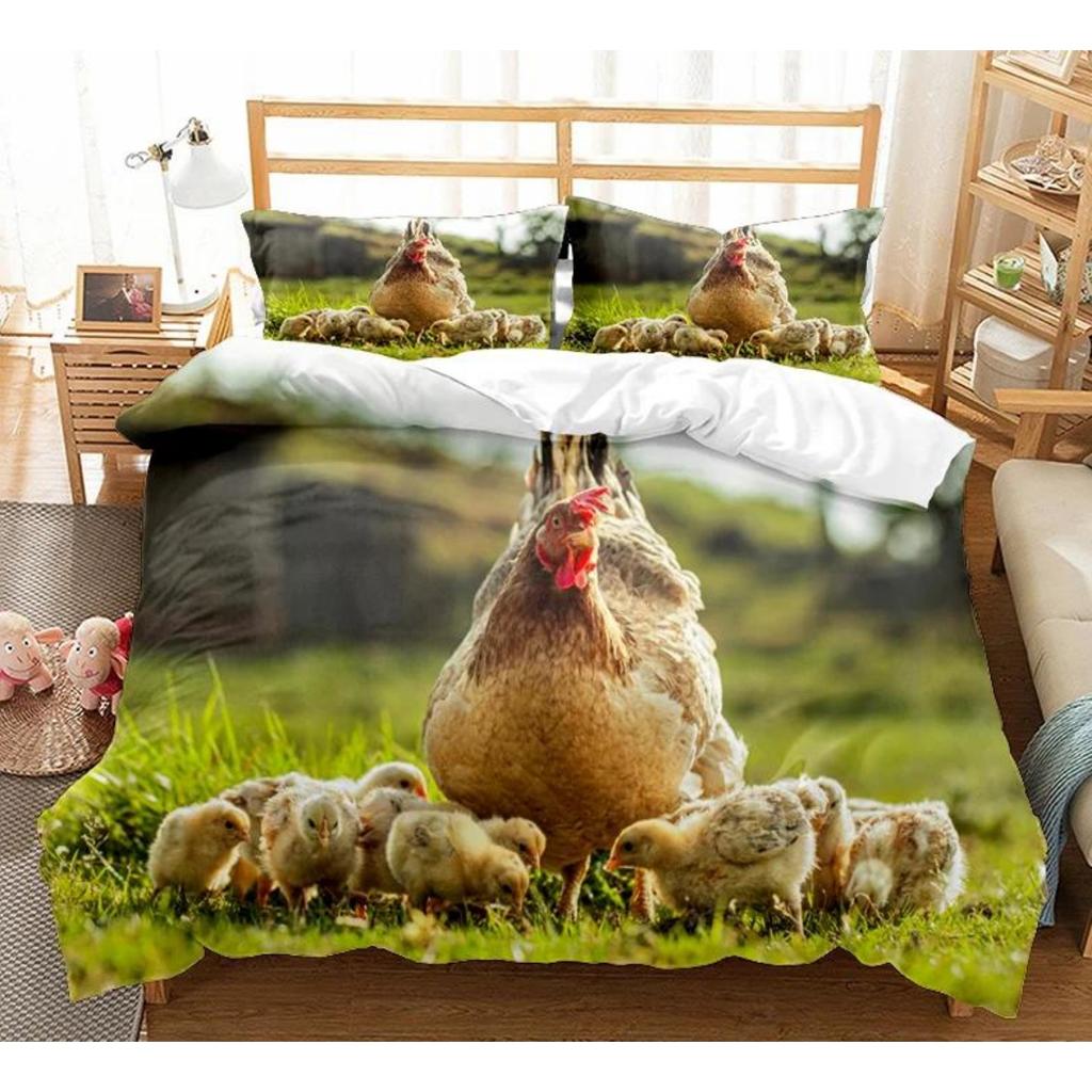 Hühner Bettbezug King Queen Größe Liebliches Hennenmuster Bettwäscheset Kinder Jugendliche Erwachsene Nutztiere Weiche Polyester Bettdeckenbezug
