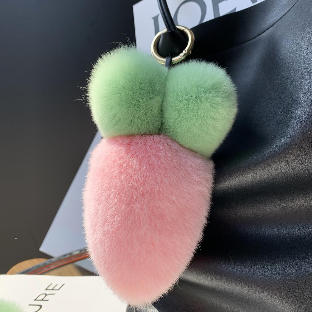 Cute Fruit Plush Carrot Key Ring Decoration Ornaments Rabbit Fur Keychain Key Holder Bag Charm Fluffy Ball Pendant Backpack