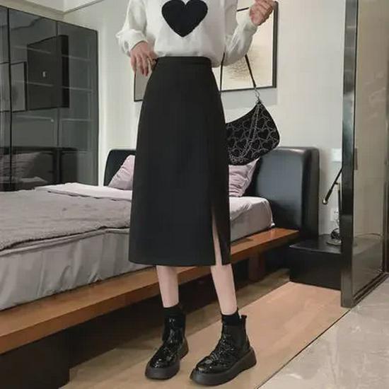 Coffee Color Women's Mid-Length A-Line Summer Slit Skirt 022