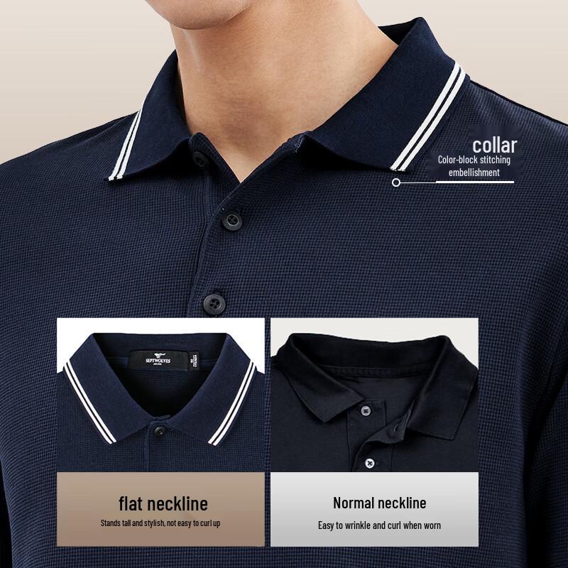 SEPTWOLVES Men's Waffle Long-Sleeve Polo Shirt