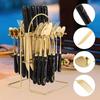 24pcs Mixed Cutlery Set Stainless Steel Ceramic Handle Tableware Dinnerware Set with Storage Stand-Knives/Spoons/Forks/Teaspoons for Family