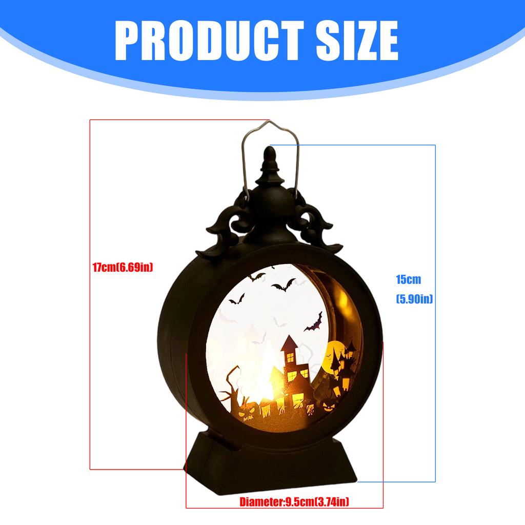 Classical Vintage Halloween Plastic Lanterns LED Decoration With Bat Pumpkins Pattern Indoor Party Decors
