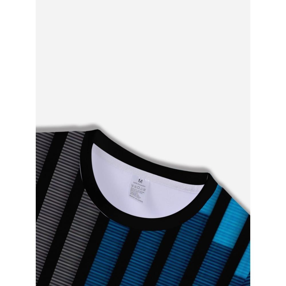 European and American New Striped Printed Men's T-shirt Street Trend Short Sleeved Versatile Men's T-shirt Top