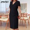 JPNTKY Rochii Casual de Vară Primăvară Culoare Solidă Imprimeu Mânecă Scurtă Decolteu în V