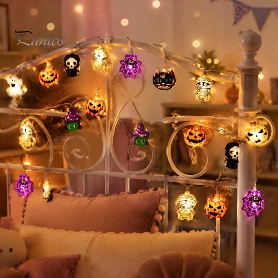 Halloween String Lights Lights, 10/20 LED Spooky Pumpkin Ghost Fairy Light, Battery Operated for Indoor Outdoor Home Yard Patio Decor Party Supplies
