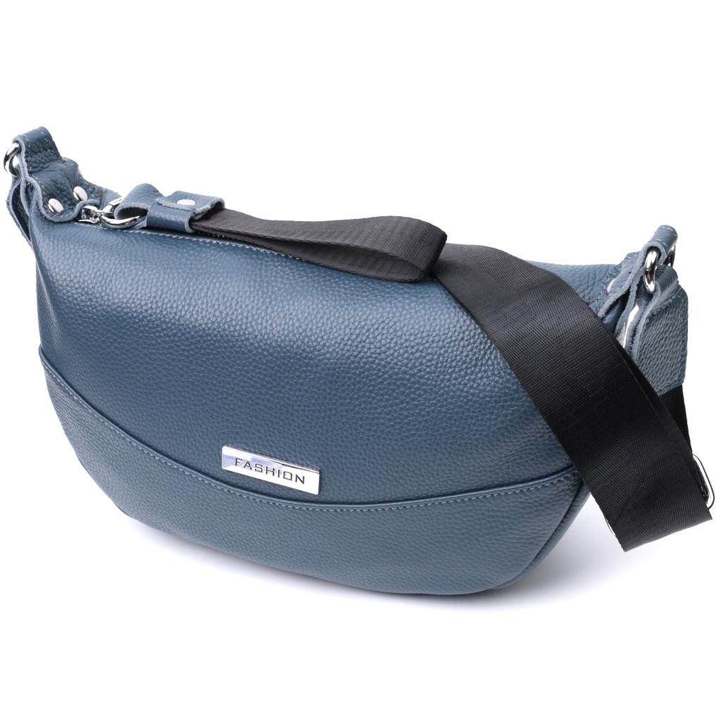 Crossbody Bag for Women with an Unusual Runner Keychain Made of Genuine Leather Vintage 22617 Blue