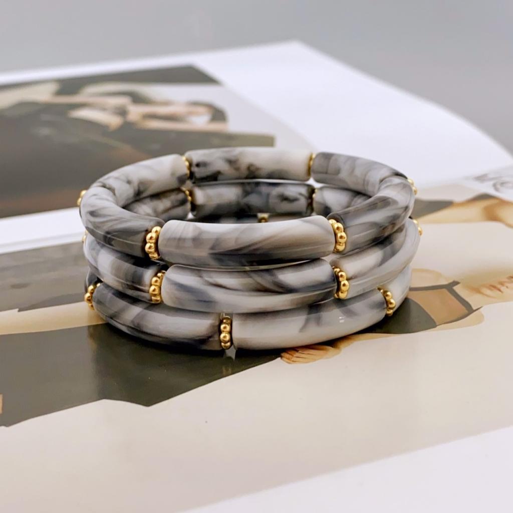 Trendy 3-delige Acryl Kralen Armband Set met Delicate Tinten voor Dames Dagelijkse Ensemble armband voor dames