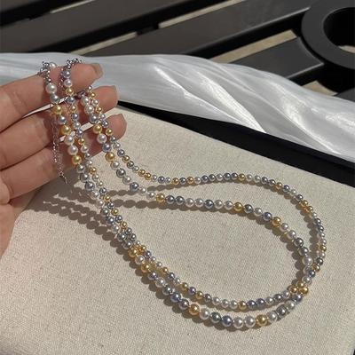 Colorful Pearl Necklace, Gentle Candy Color, Niche Design, Light Luxury Collarbone Chain, Sweater Chain, Female