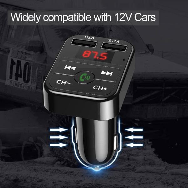 Bil Bluetooth 5.0 FM-sender Trådløs håndfri lydmottaker Auto MP3-spiller 2.1A Dual USB Hurtiglader Biltilbehør