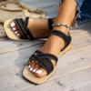 Fashion Summer Cross Strap Square Toe Sandals Women Casual Weightlight Flat Sandal Female 2025 Outdoor Beach Low Heel Sandalias Mujer