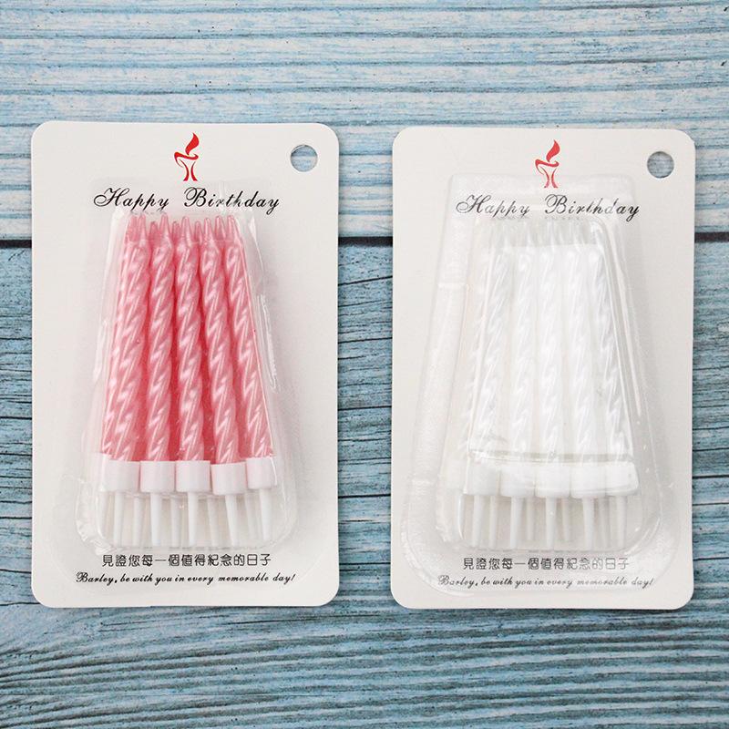New Product 10-pack Thread Birthday Candles White Pink Card-mounted Pearlescent Spiral Romantic Party Candles