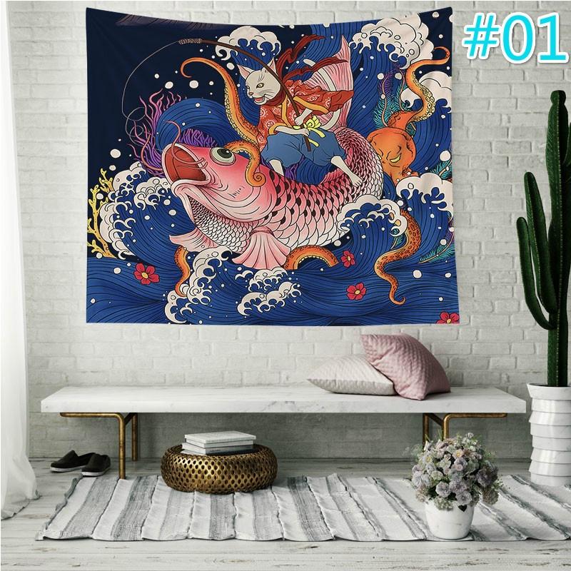 Japanese Ukiyoe Tapestry Kanagawa Waves Printed Wall Hangings Carpets Bedspread