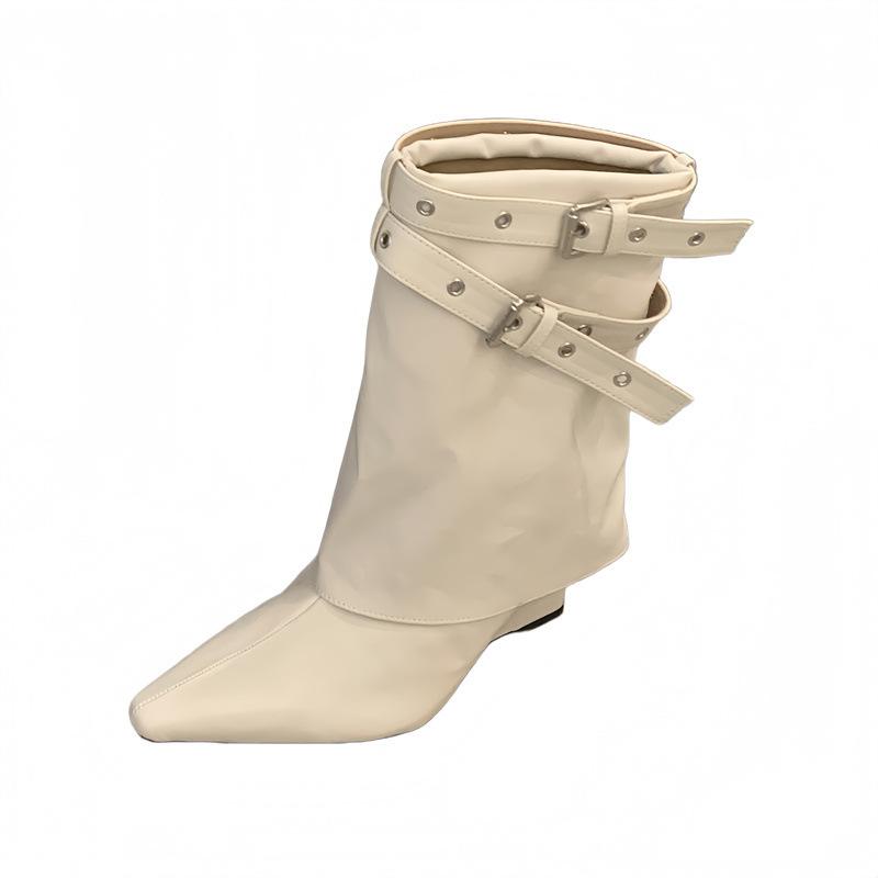 2025 autumn and winter pointed toe heel medium boots women's autumn and winter belt buckle straight pants tube boots cool handsome punk style knight