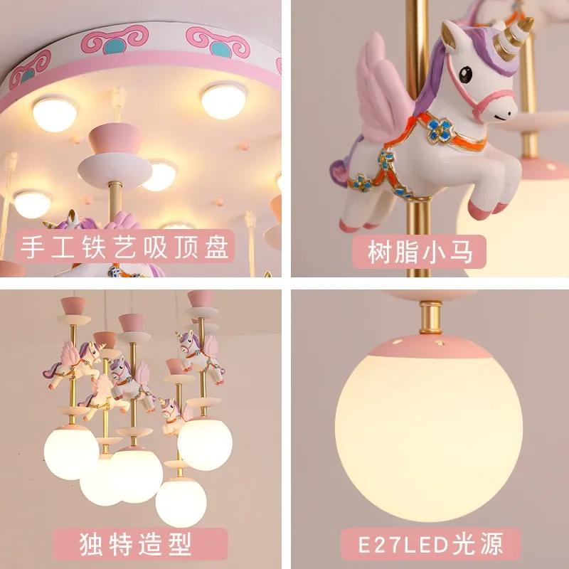 Children's Room Cartoon LED Chandelier Creative Girls Nordic Creative Unicorn Pink Chandelier Restaurant Bedroom Hanging Lamp