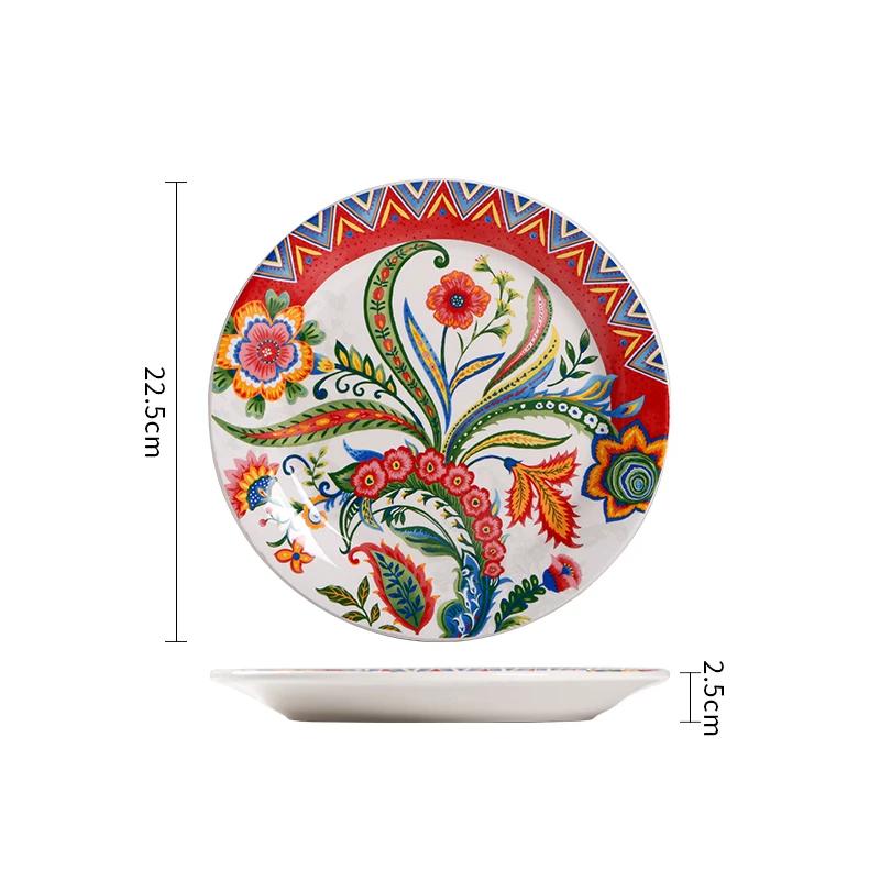 

Креативные керамические тарелки в китайском стиле, уникальная круглая тарелка, вкусные домашние блюда, тарелка для стейка, изысканная цветочная посуда