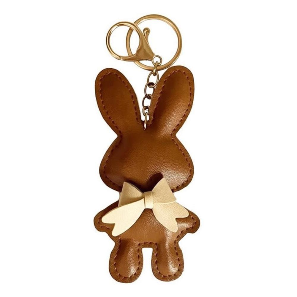 Bow Decoration Key Holders PU Leather Bag Pendant New Bunny Keychain Gift