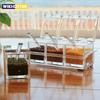 Four Clear Compartment Seasoning Box,Crystal Storage Container With Spoon,Lid,And Storage Base, Used For Salt, Sugar, And Pepper