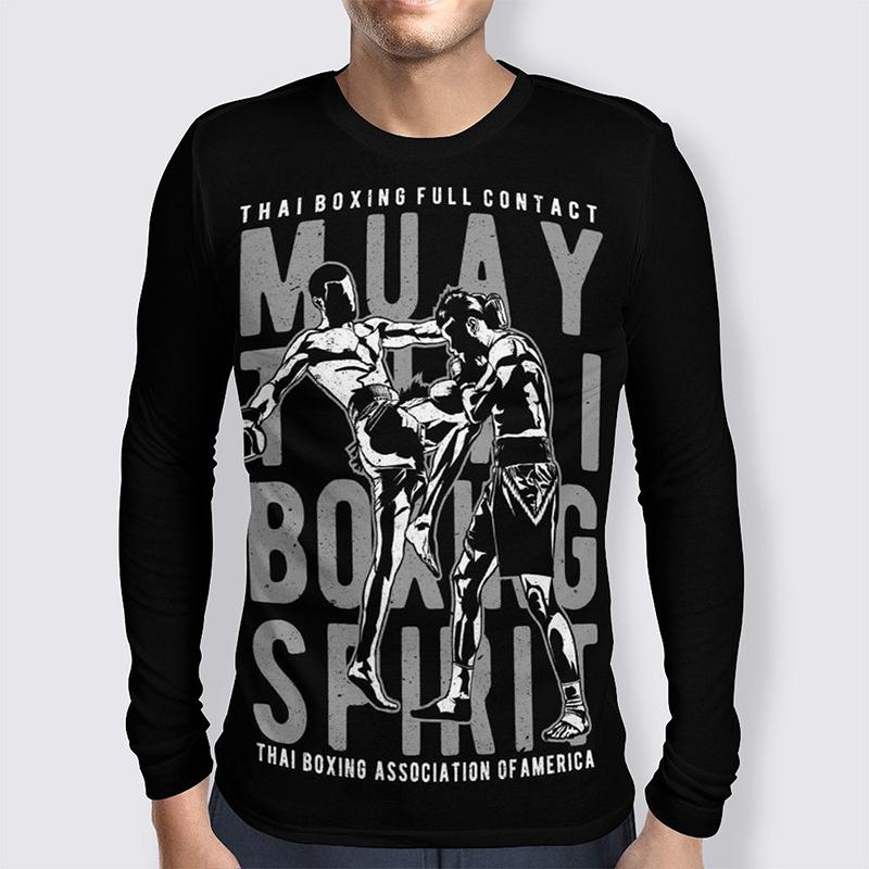 Spring and Autumn Round Neck Muay Thai Graphic 3D Printed Top Fashionable Casual Long Sleeved Men's T-shirts