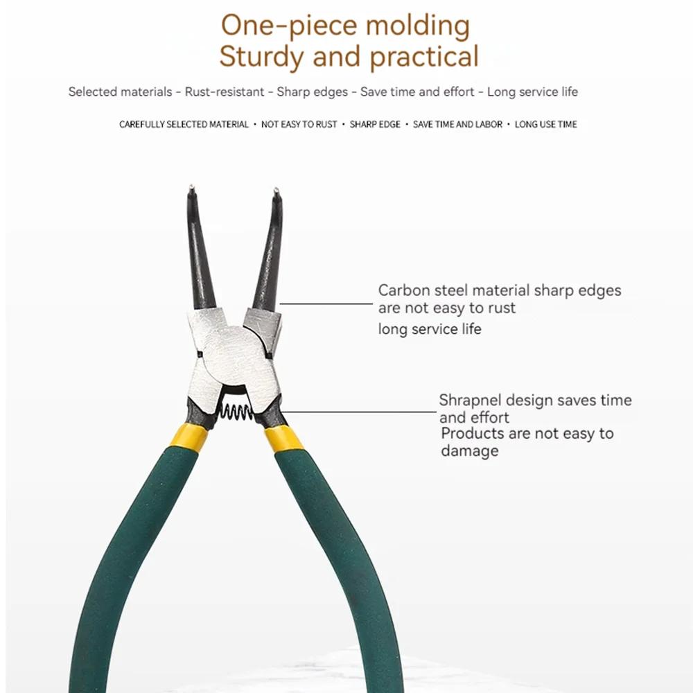 4Pcs Circlip Plier Set 7'' Long Nose Plier Staight Bent Plier Inner Outer Staight Bent Plier Retaining Snap Ring Remover Tool