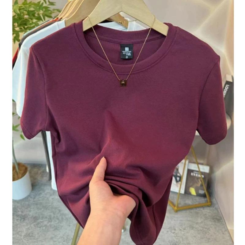 Women's Slim-Fit Pure Cotton Short-Sleeve Round Neck Base Layer T-Shirt