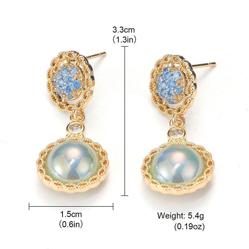 Mid-Century Vintage Retro Round Earrings In Court Style with 18K Gold-Plated Copper
