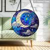 2D Flat Stained Glass Moon and Stars Night Sky Window Decoration Colored Glass Plate, 7.87inches Deep Blue Starry Sky Design Hanging Sun Catcher