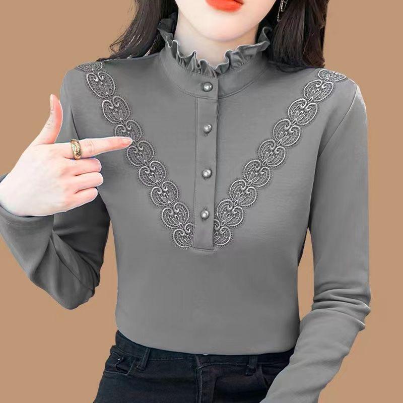 

Brushed Fleece Half-High Collar Long Sleeve Top, M-5XL, Plus Velvet Warm Base Layer for Autumn/Winter 2XL серый