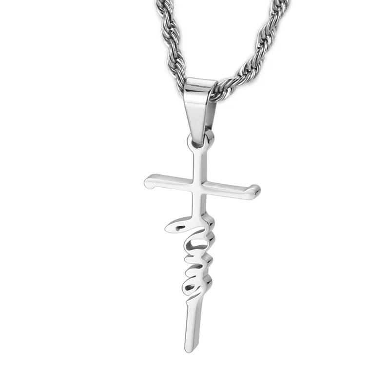 Trendy Pendant Necklaces for Men Metal Cross Stainless Steel Link Chain Accessories Irregularly Male Choker Shiny Jewelry