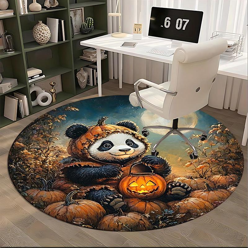 1pc Halloween Pumpkin Panda Round Carpet Office Chair Mat, Non Slip Rug for Home Decor, Gift, Office, Living Room, Bedroom