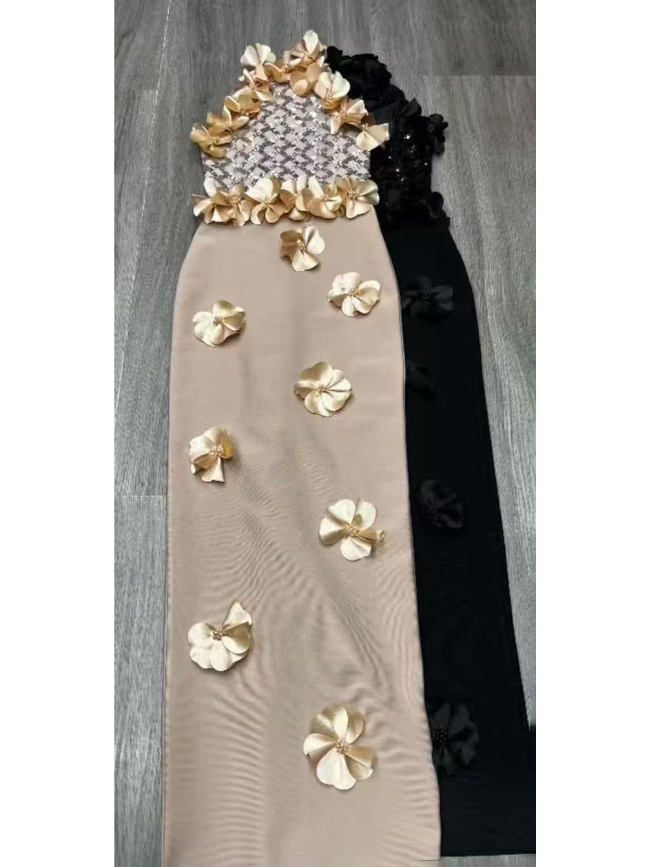 2025 Winter European Women s High-End Beaded Slim Fit Bandage Dress M чёрный