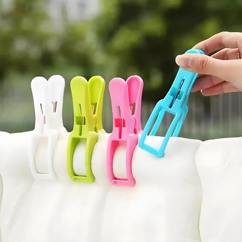 5Pcs 2025 New Solid Color Plastic Towel Clips Laundry Clothes Pegs Clamps Home Hanging Clip Clothespins Bathroom Organization