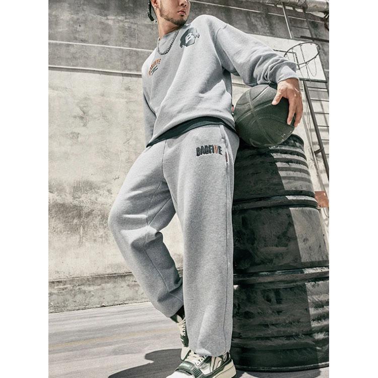 Li Ning Badfive Solid Color Mid Waist Cuffed Fleece Knit Sports Pants Men Pants Light-Gray AKLT879-4